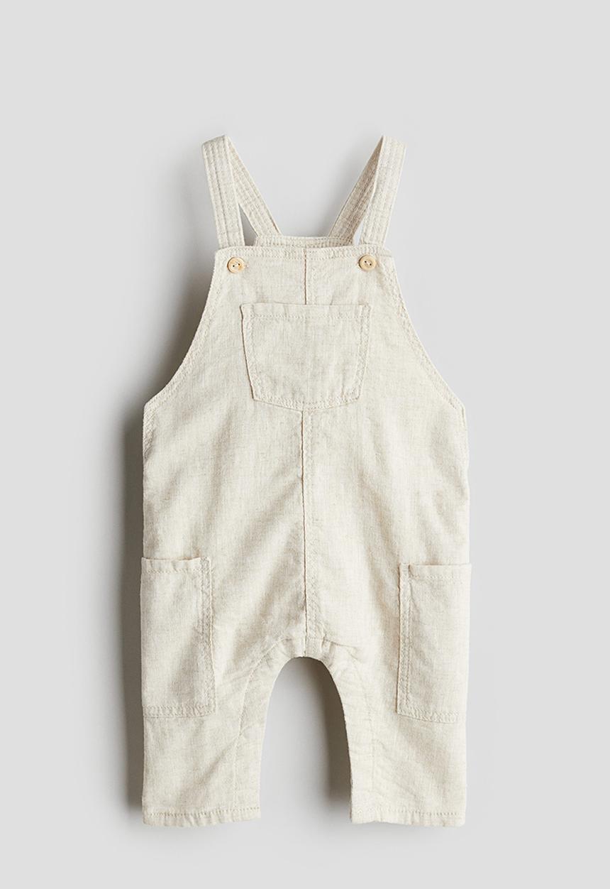 H&M - Linen-blend dungarees - light beige marl