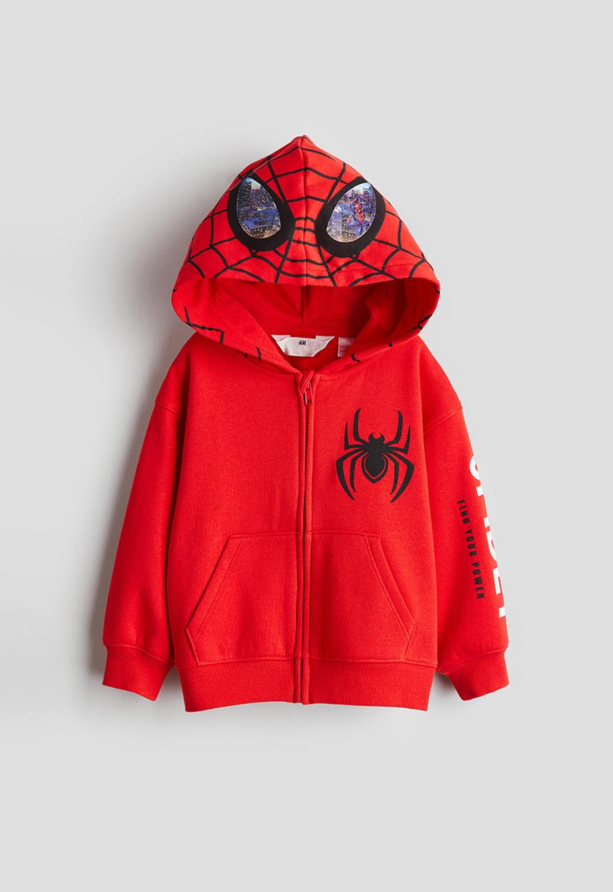 H&M - Printed zip-through hoodie - Red/Spider-Man
