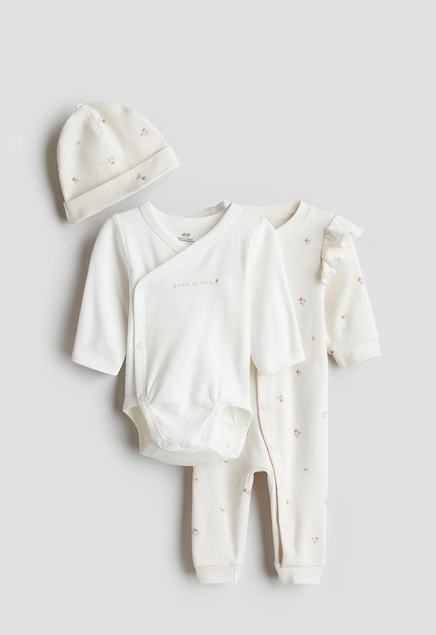 H&M - 3-Piece cotton jersey gift set - cream floral