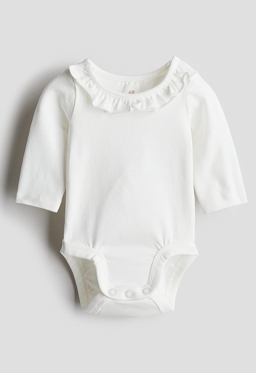 H&M - Flounce-collared cotton bodysuit - white
