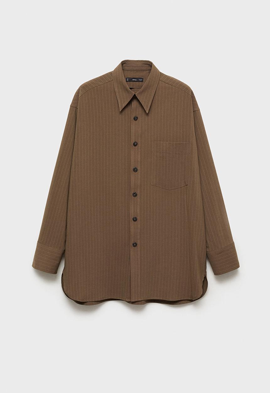 MANGO - Overshirt Stripe - Dark Green