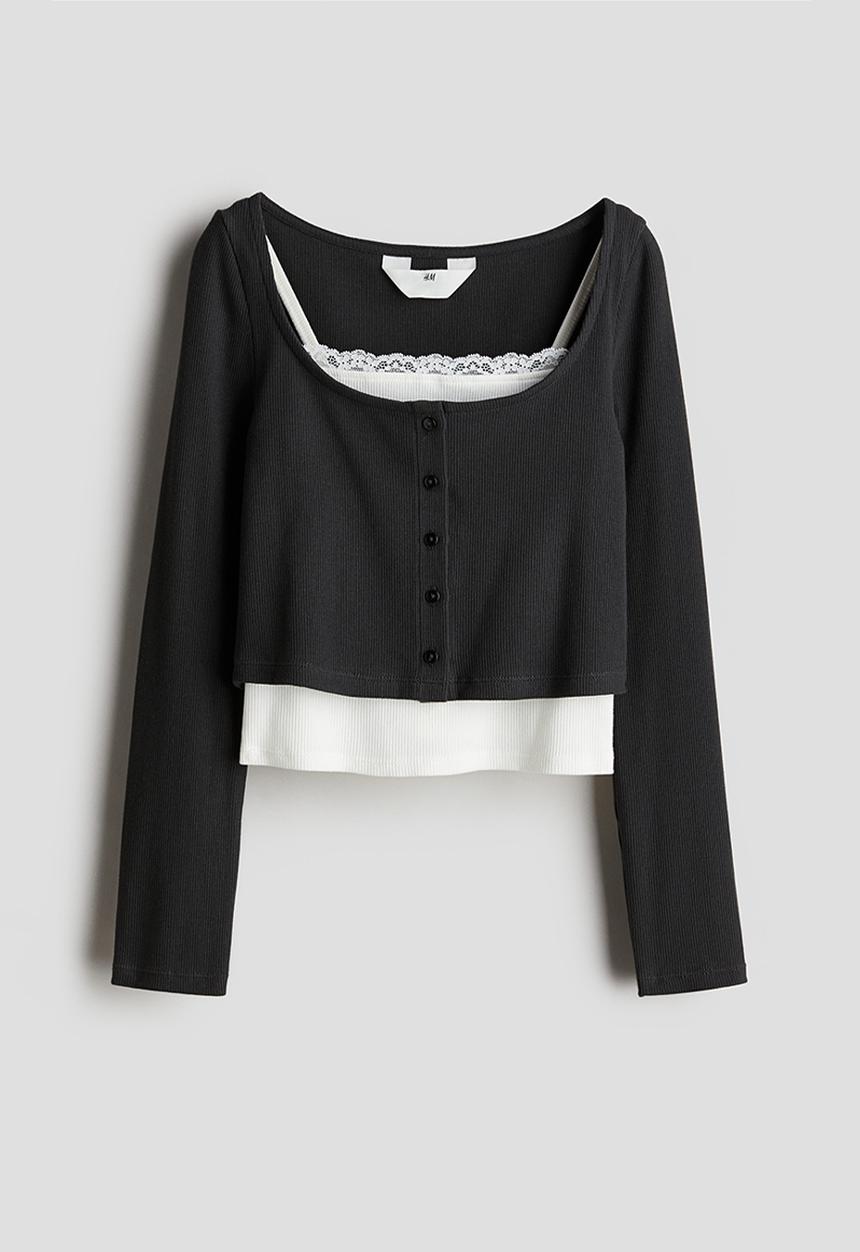 H&M - 2-Piece cardigan and top set - dark grey white
