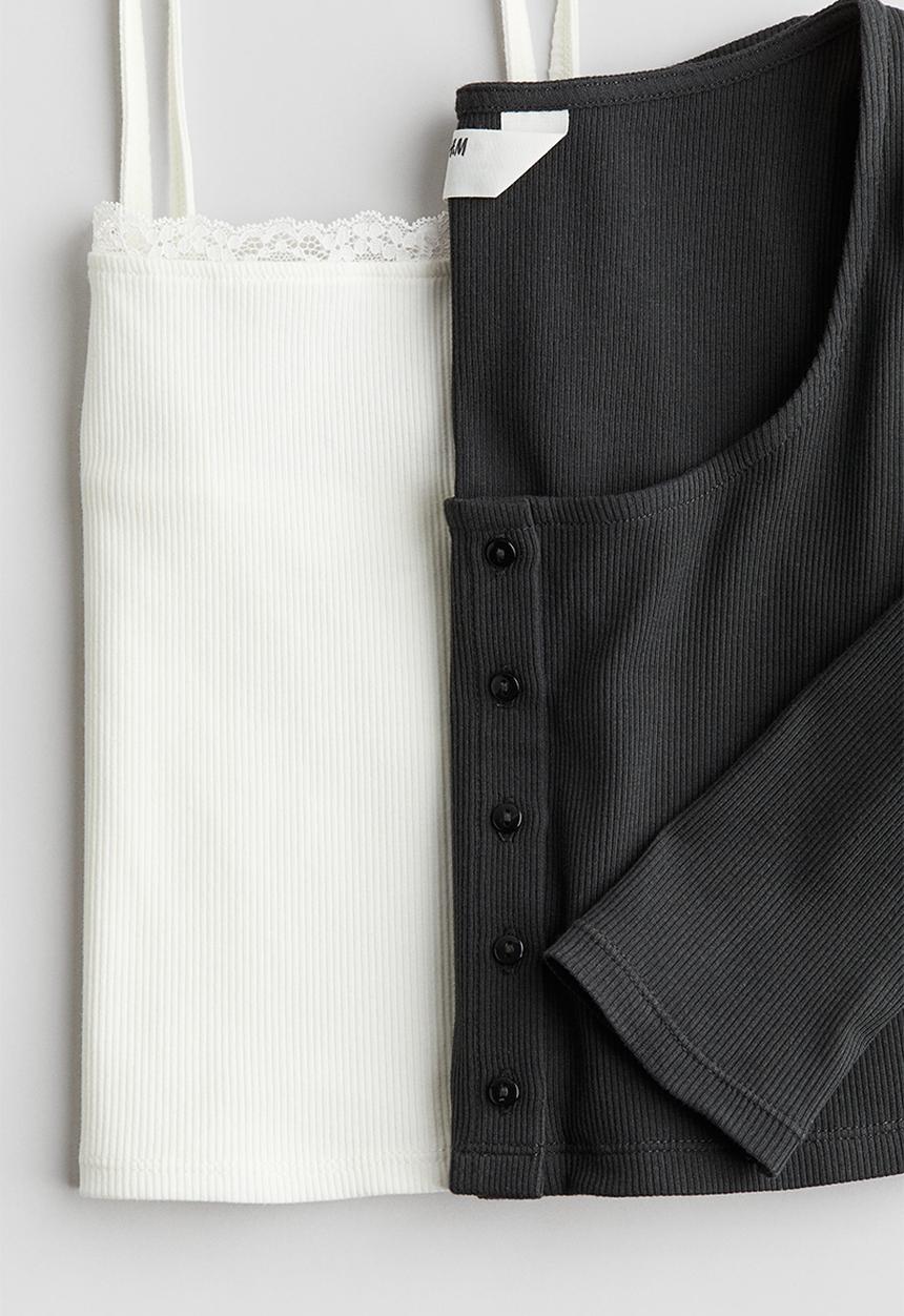 H&M - 2-Piece cardigan and top set - dark grey white