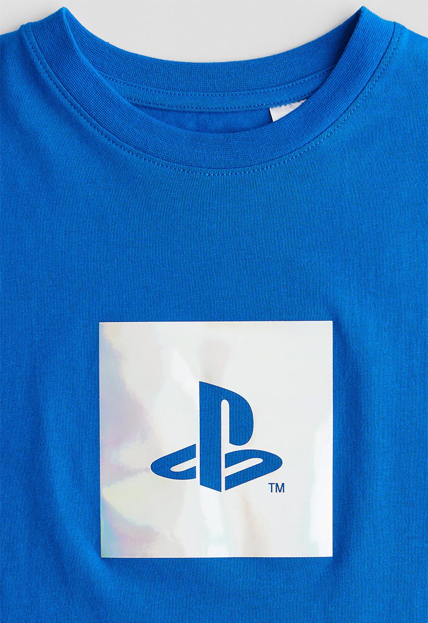 H&M - Printed T-shirt - bright blue/playstation
