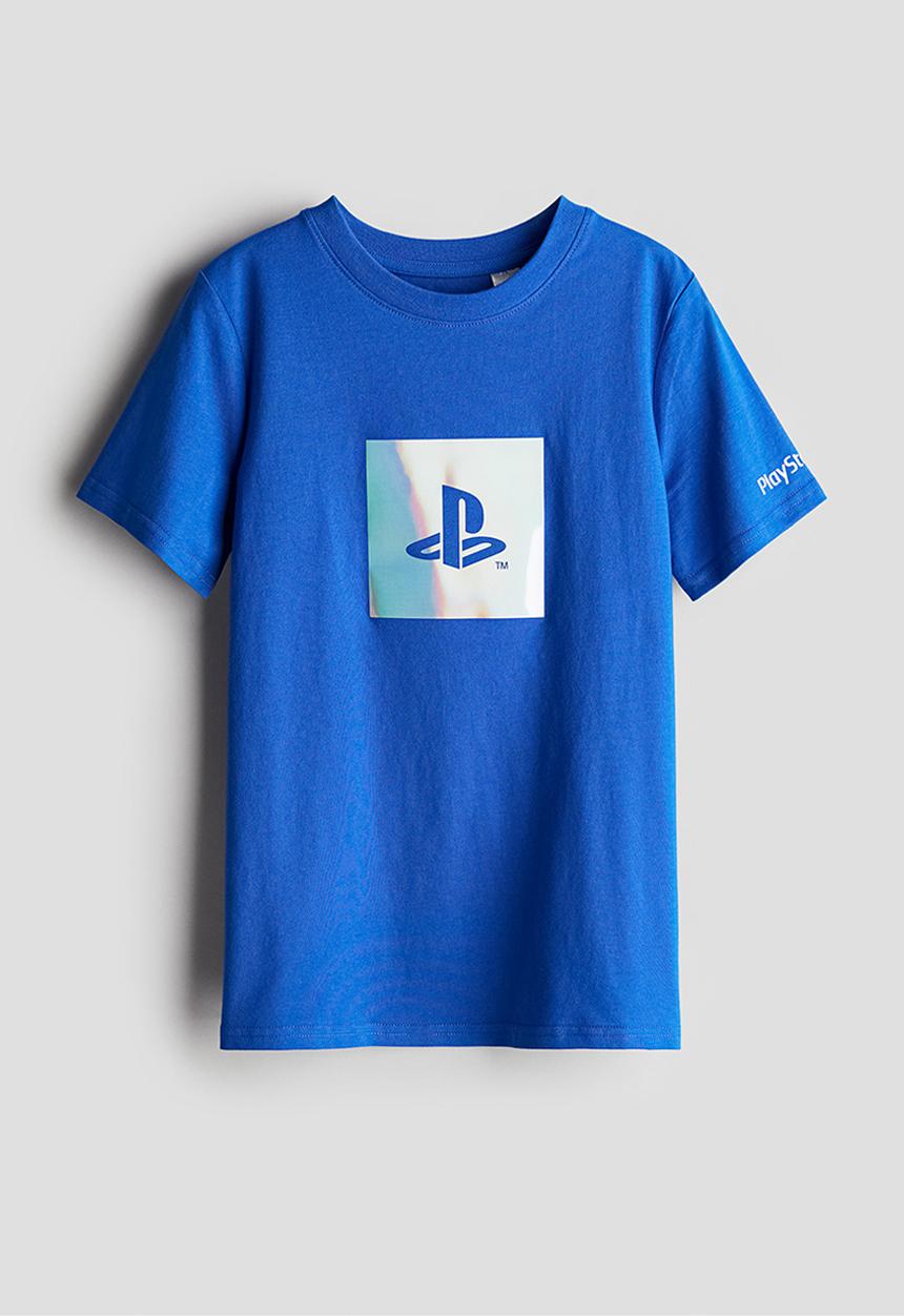 H&M - Printed T-shirt - bright blue/playstation