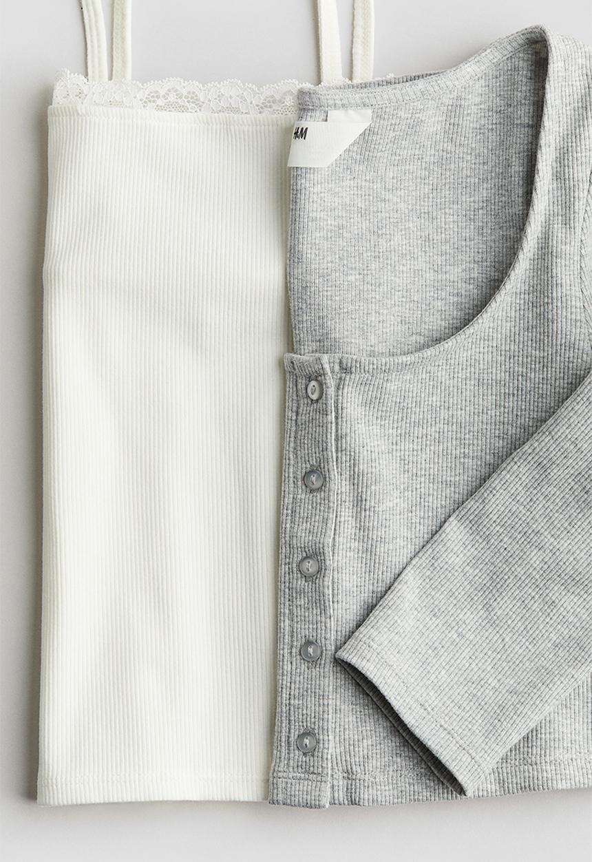 H&M - 2-Piece cardigan and top set - light grey marl white