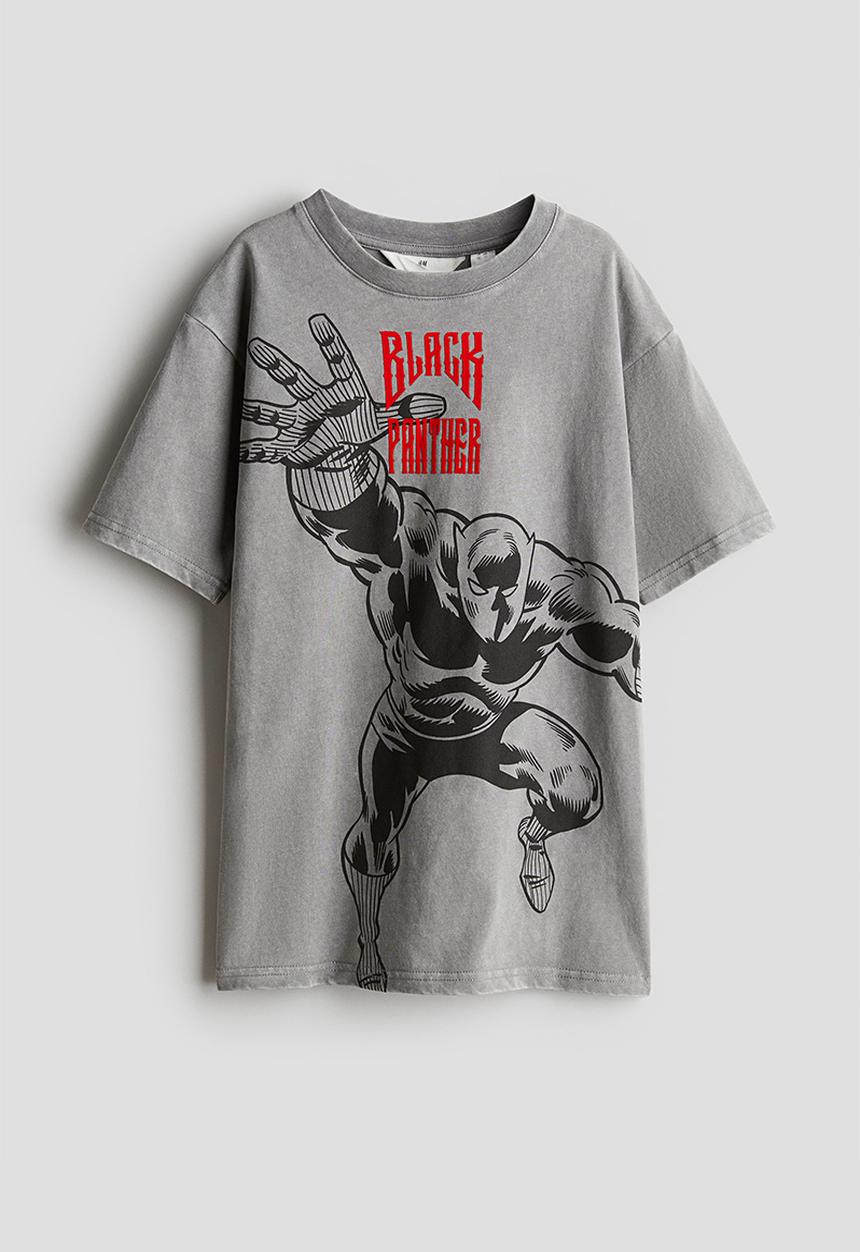 H&M - Loose-fit printed T-shirt -  grey/black panther 