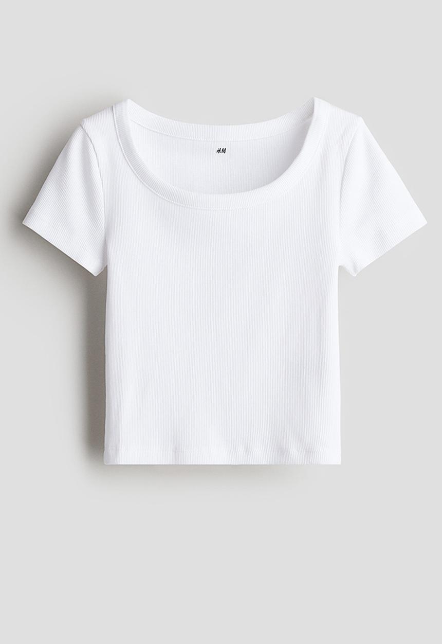 H&M - Ribbed jersey top - white