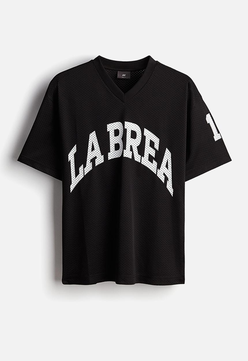 H&M - Loose fit printed mesh T-shirt - black 
