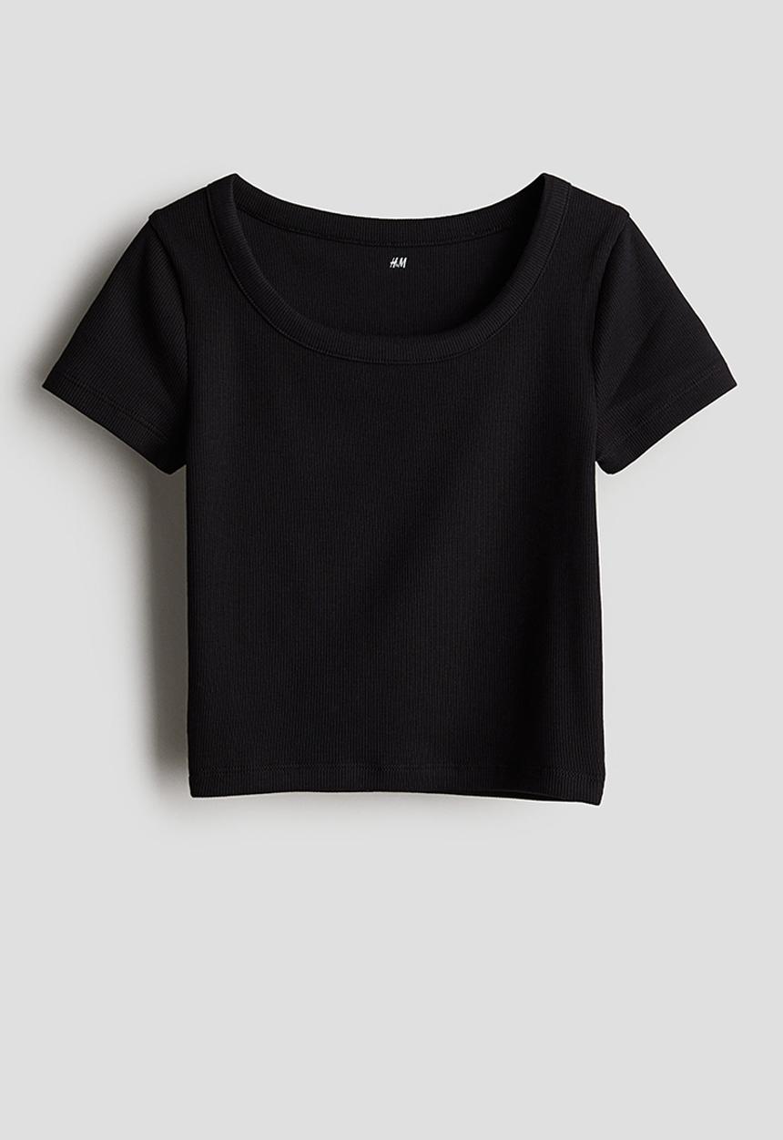 H&M - Ribbed jersey top - black