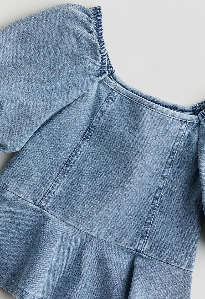 H&M - Denim-look peplum blouse - denim blue