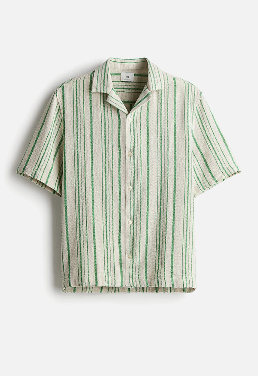 H&M - Regular fit resort shirt - beige & green striped