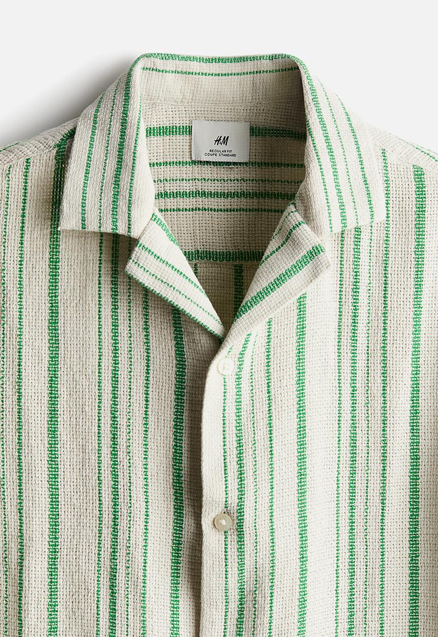 H&M - Regular fit resort shirt - beige & green striped