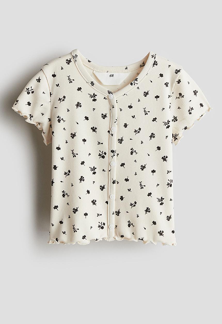 H&M - Ribbed cotton T-shirt - white/floral