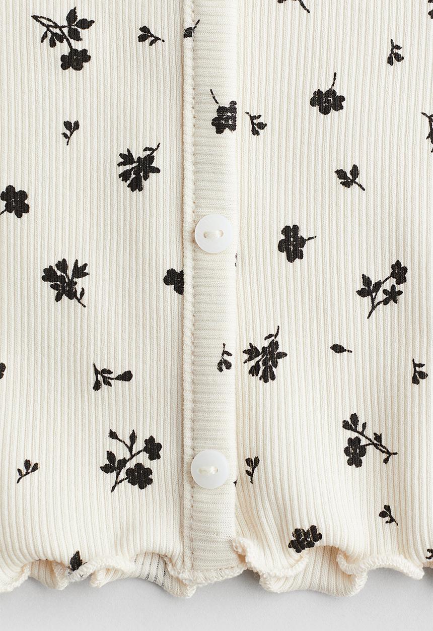 H&M - Ribbed cotton T-shirt - white/floral