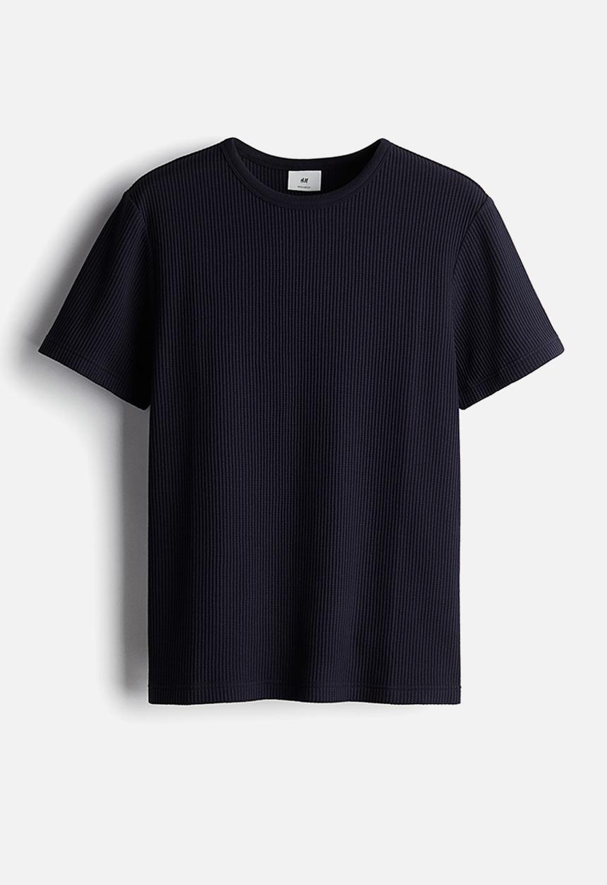 H&M - Regular fit waffled T-shirt - navy blue 