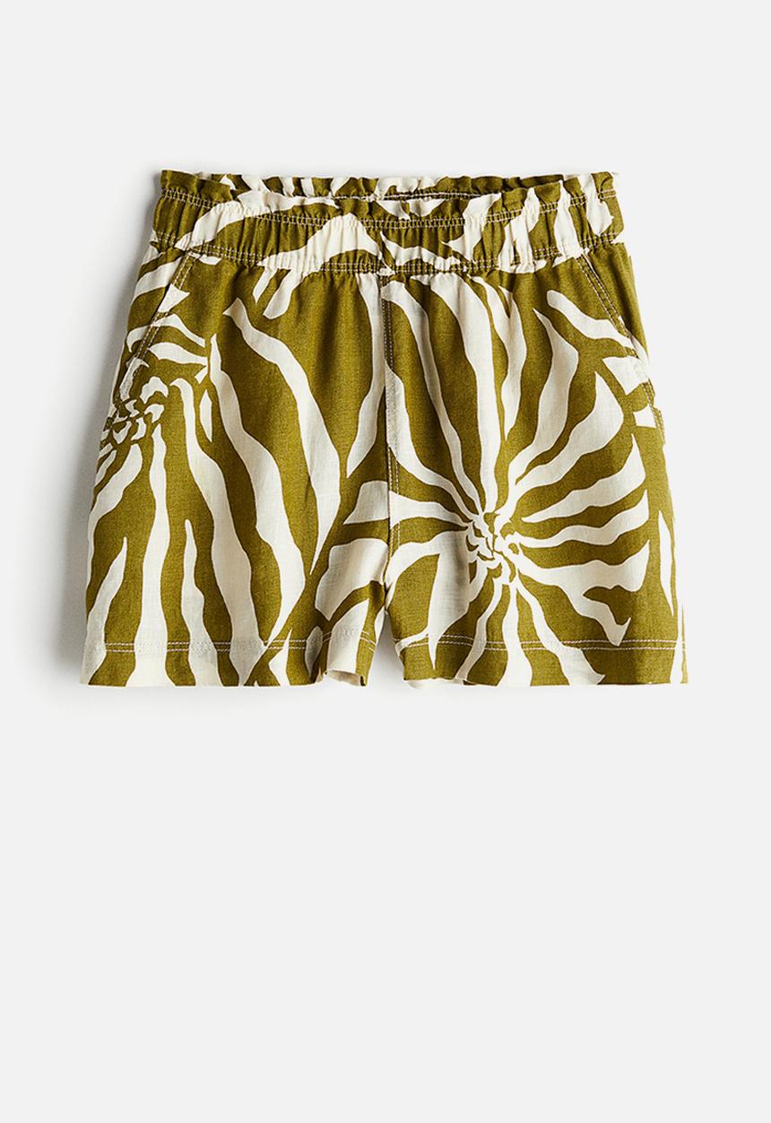 H&M - Linen shorts - khaki green patterned