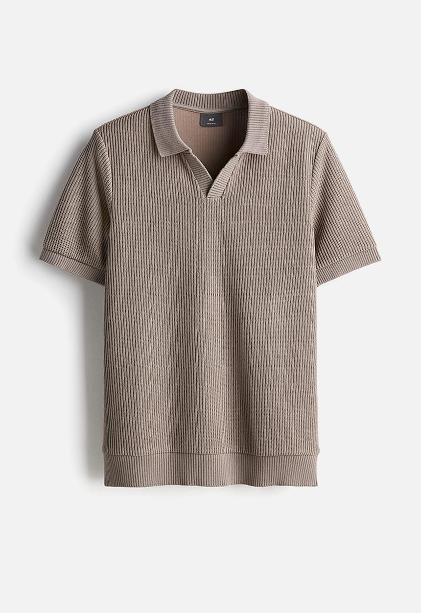H&M - Regular fit rib-knit polo shirt - greige