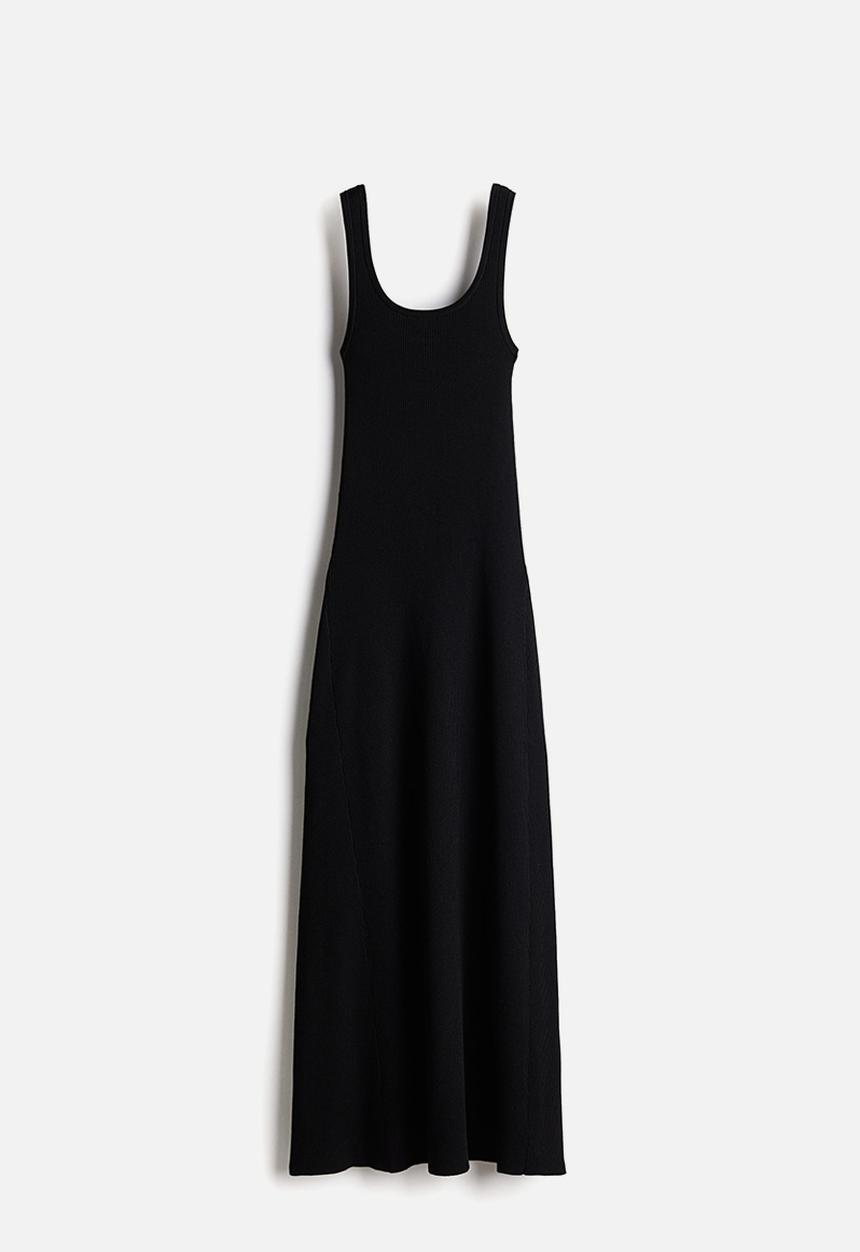 H&M - Flared-skirt rib-knit dress - black