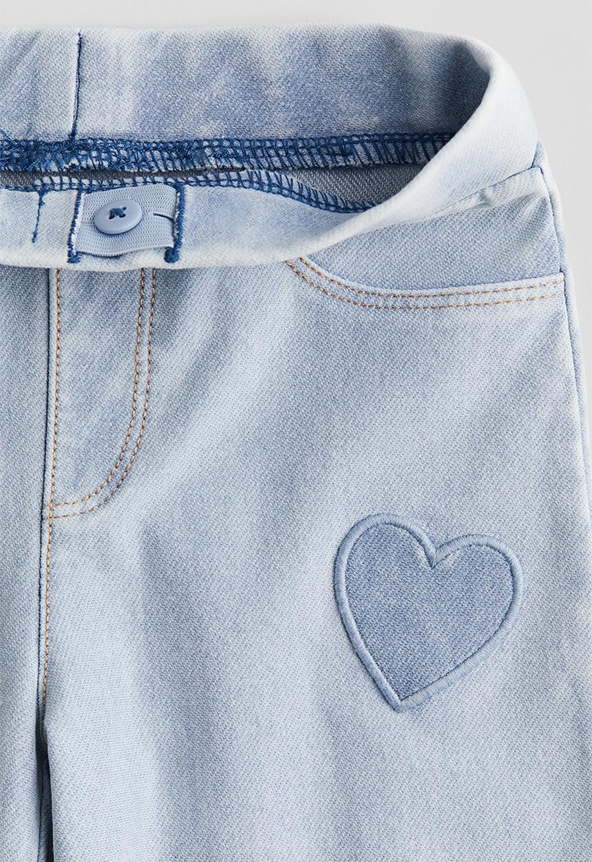 H&M - Wide denim-look trousers - light blue/hearts