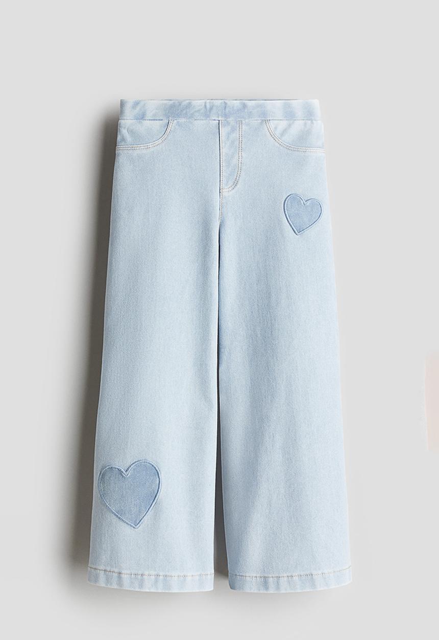H&M - Wide denim-look trousers - light blue/hearts