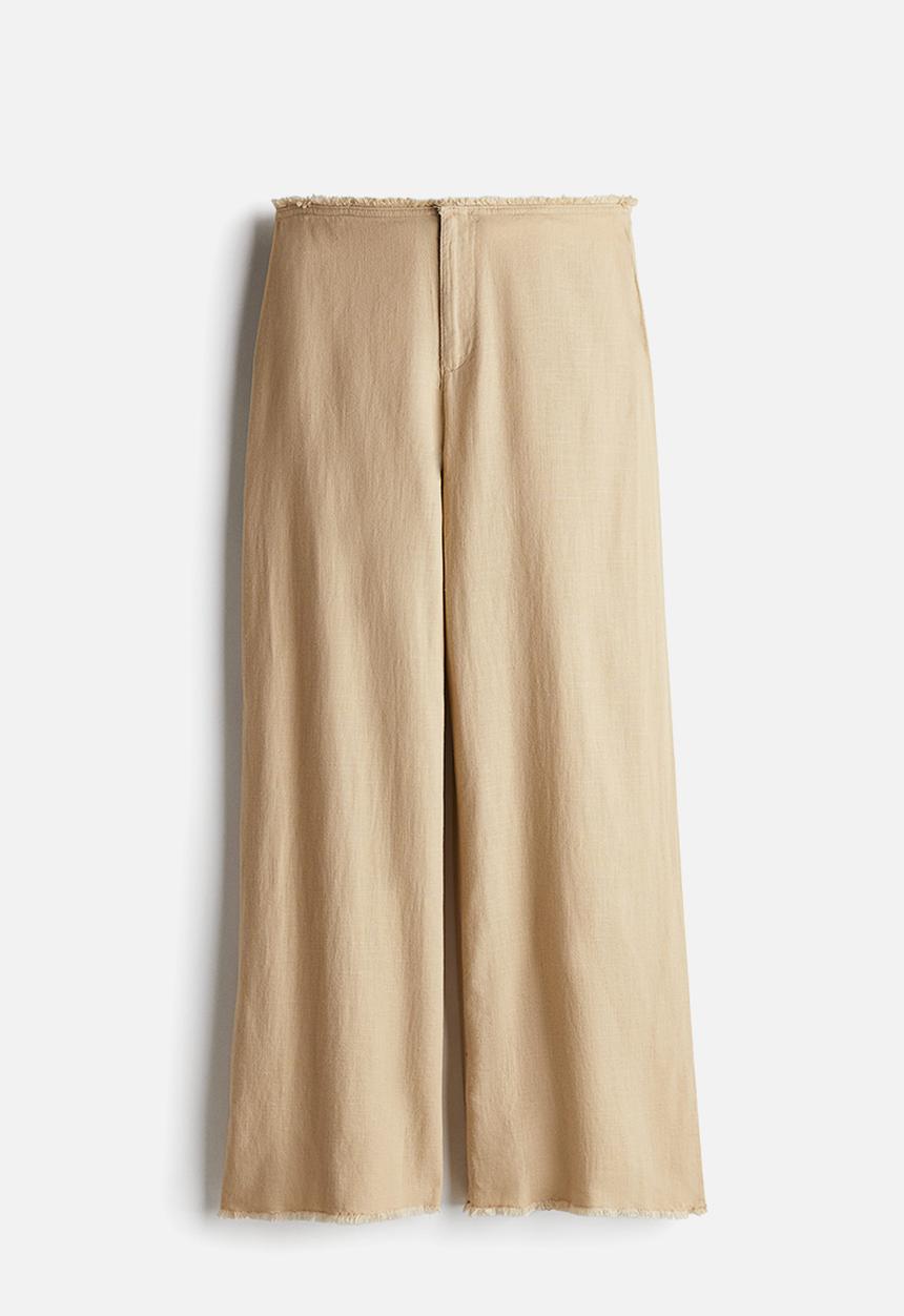 H&M - Frayed-edge linen-blend trousers - beige