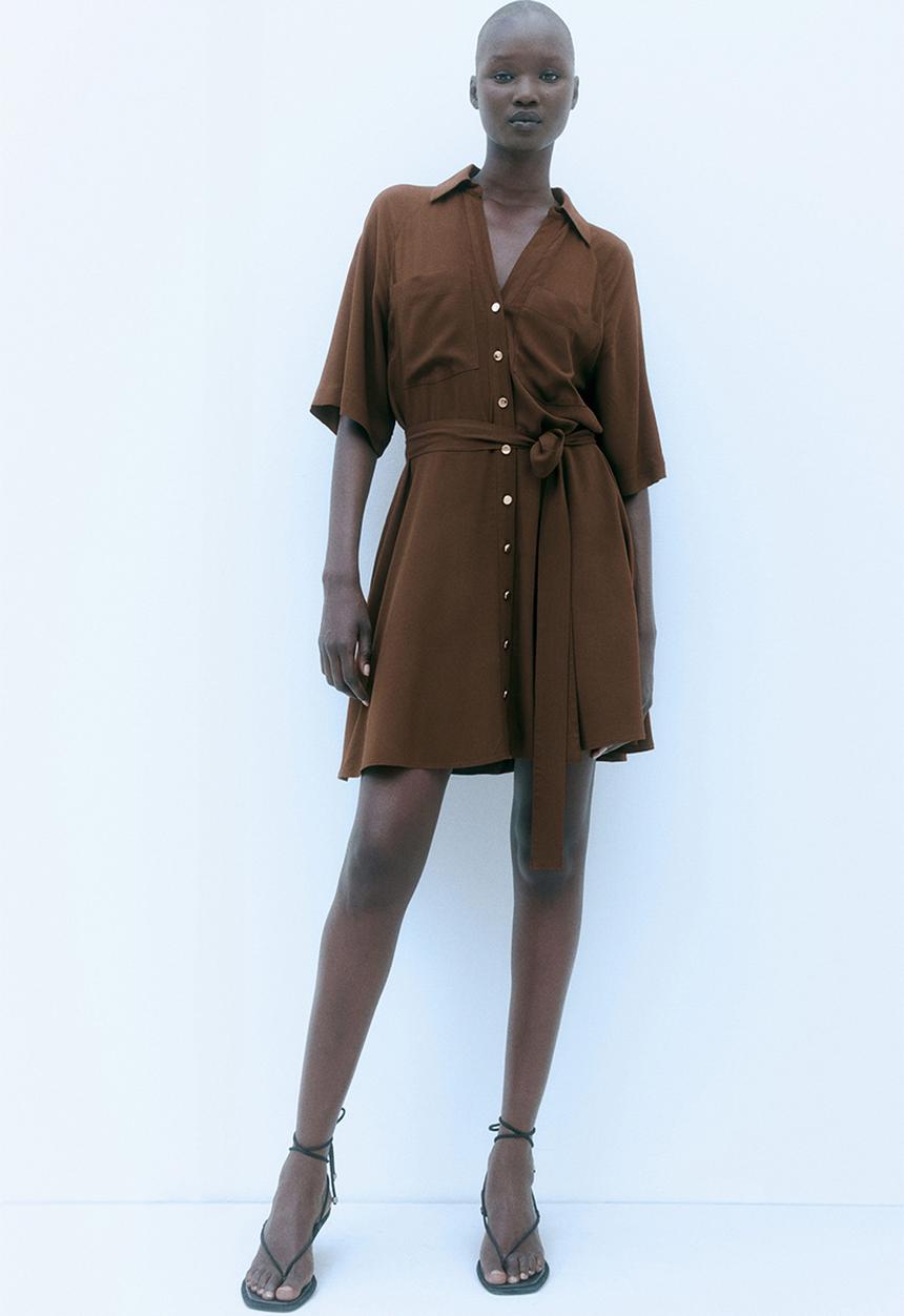 H&M - Tie-belt shirt dress - dark khaki green