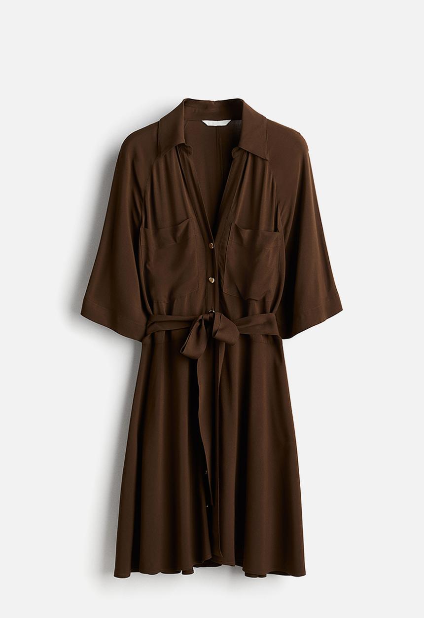 H&M - Tie-belt shirt dress - dark khaki green