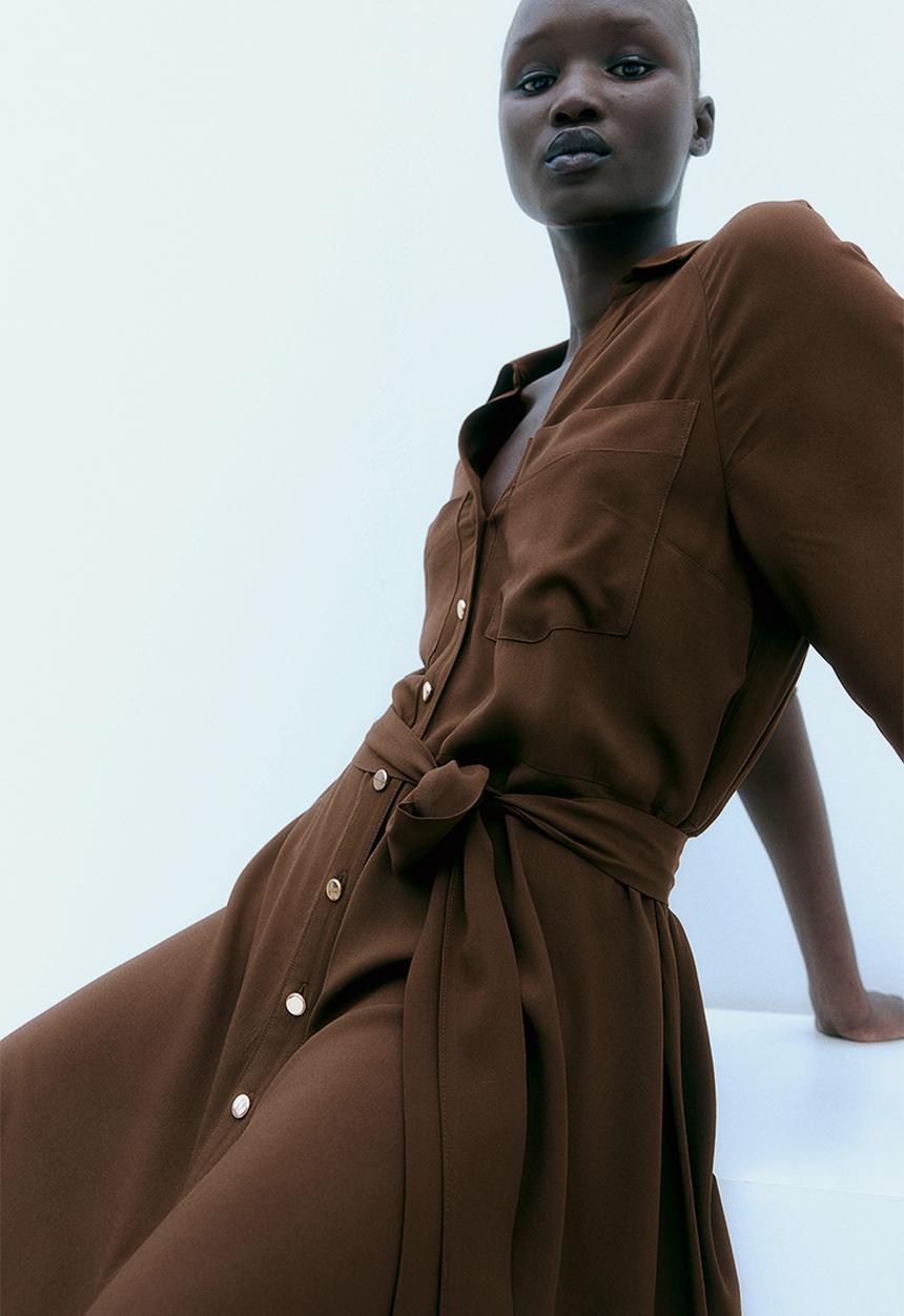 H&M - Tie-belt shirt dress - dark khaki green