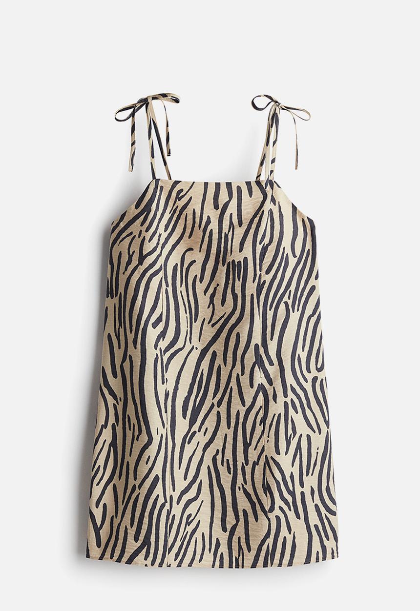 H&M - Tie-strap dress - Light beige Patterned