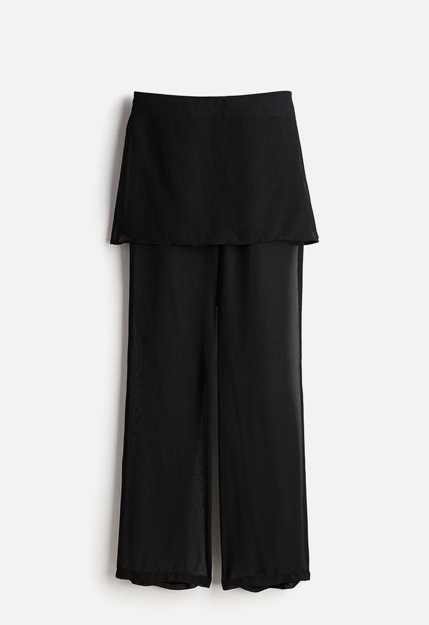 H&M - Skirt-layered chiffon trousers - black