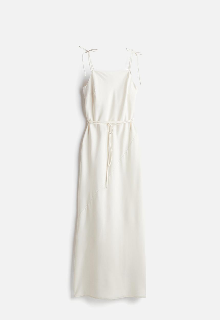 H&M - Tie-detail satin slip dress - white