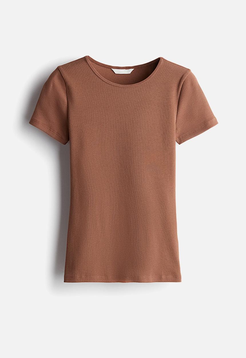 H&M - Ribbed T-shirt - brown