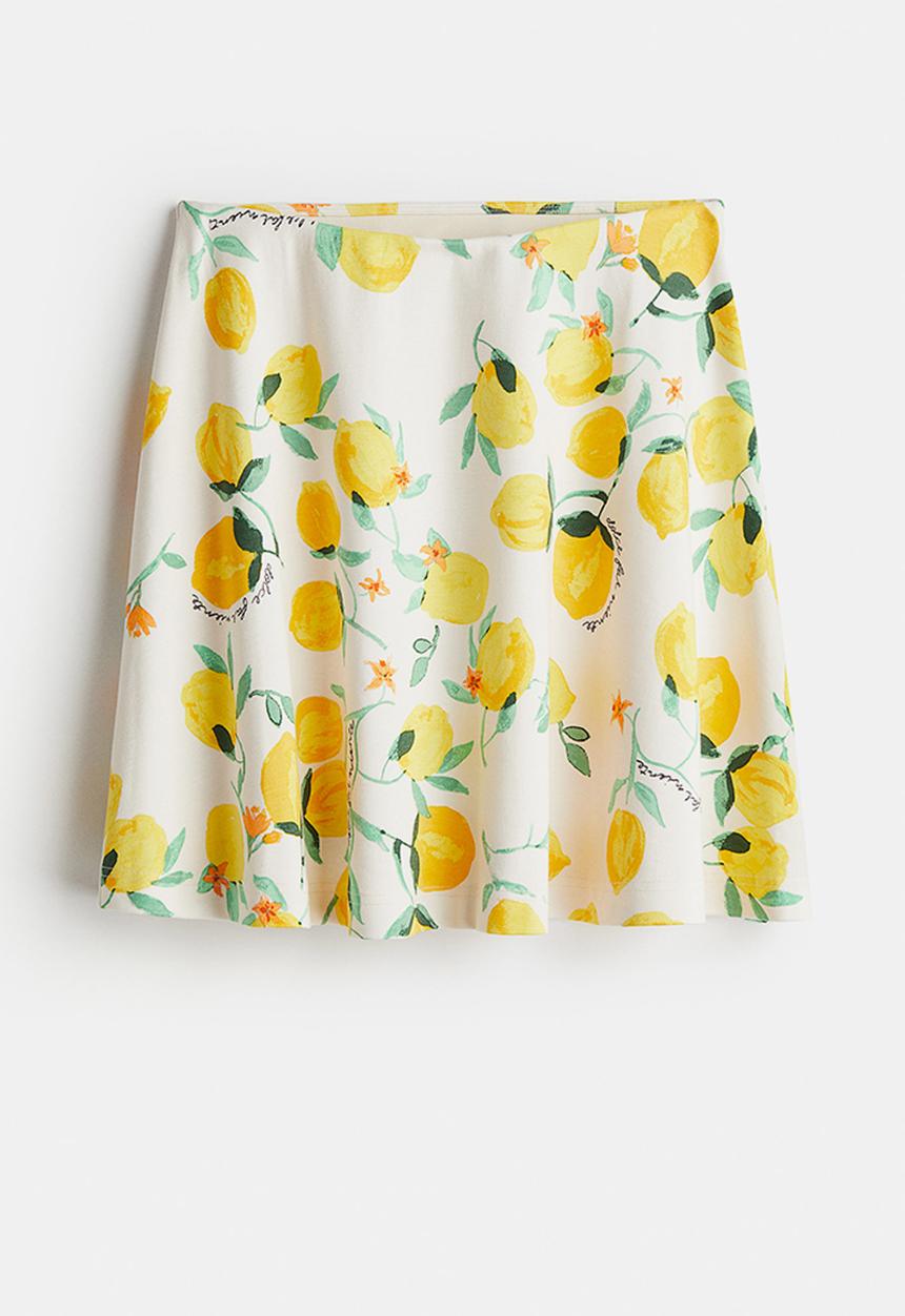 H&M - A-line skirt - cream/lemons