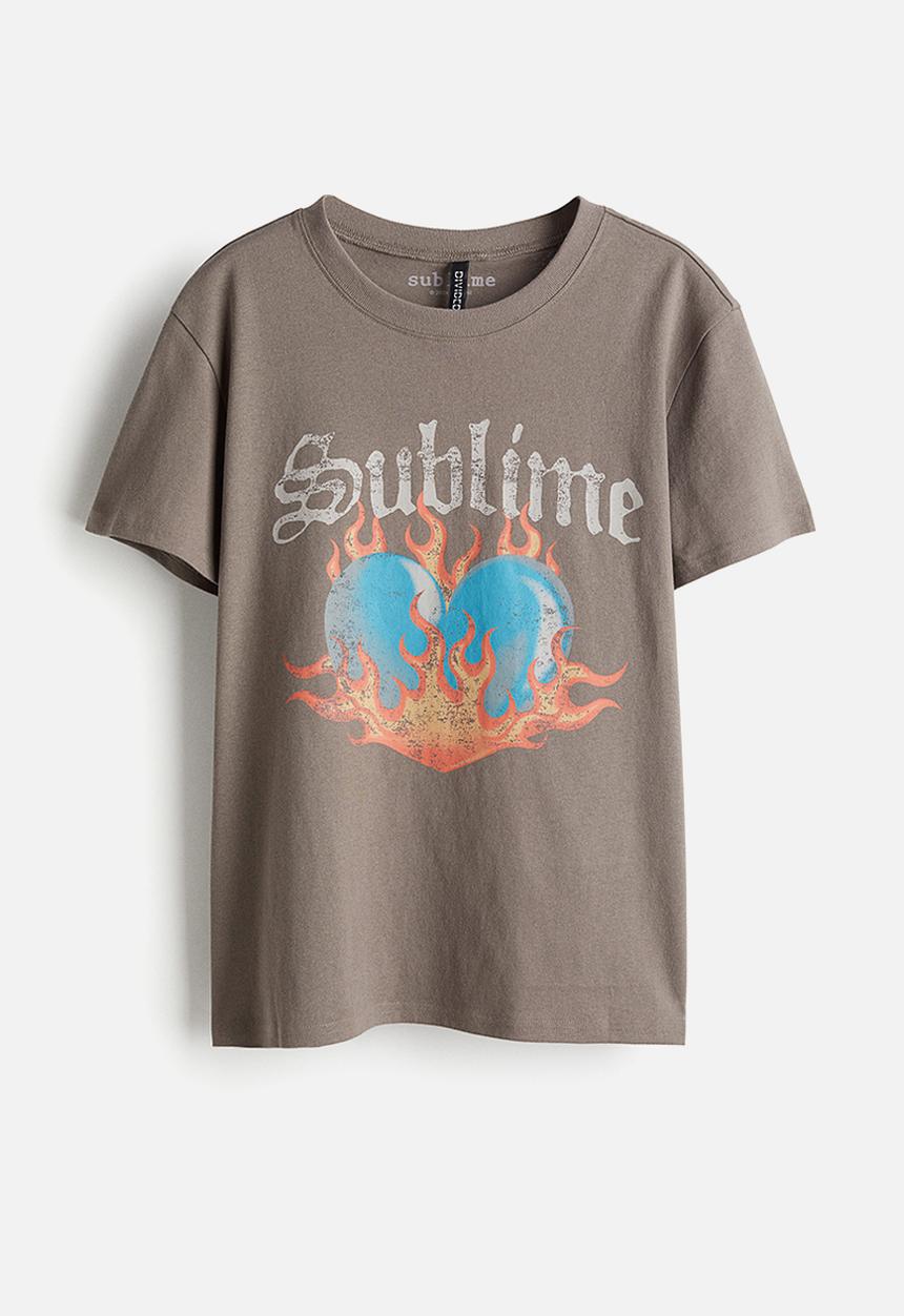 H&M - Printed T-shirt - dark greige sublime