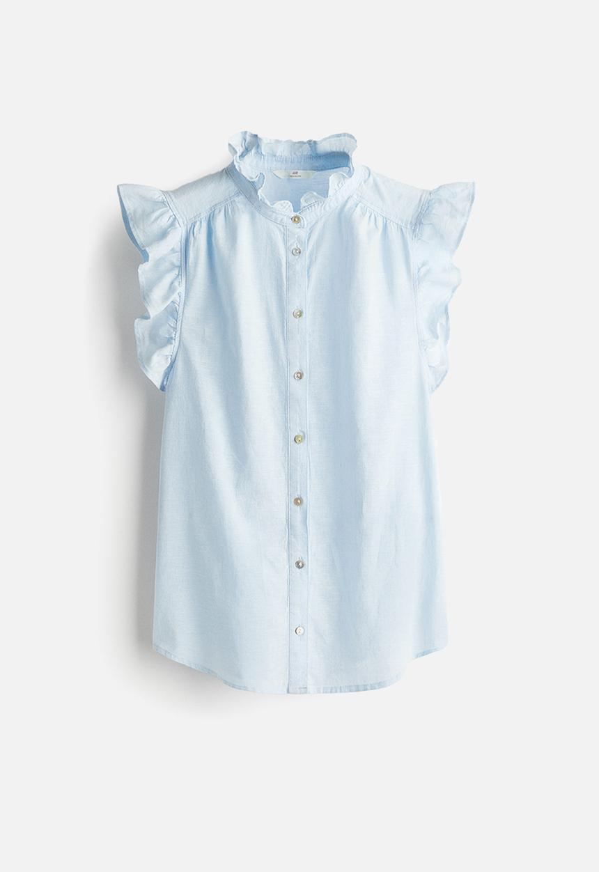 H&M - Linen-blend blouse - light blue