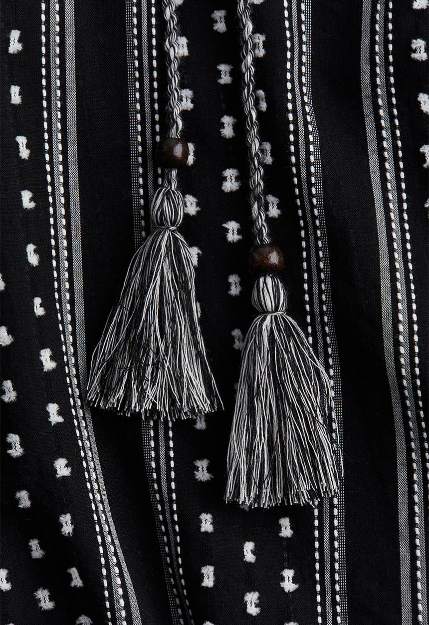 H&M - Drawstring-detail cotton blouse - black/striped