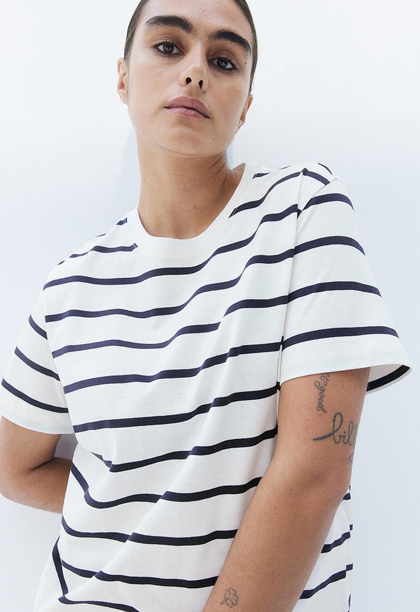 H&M - Cotton T-shirt dress - white/black striped 