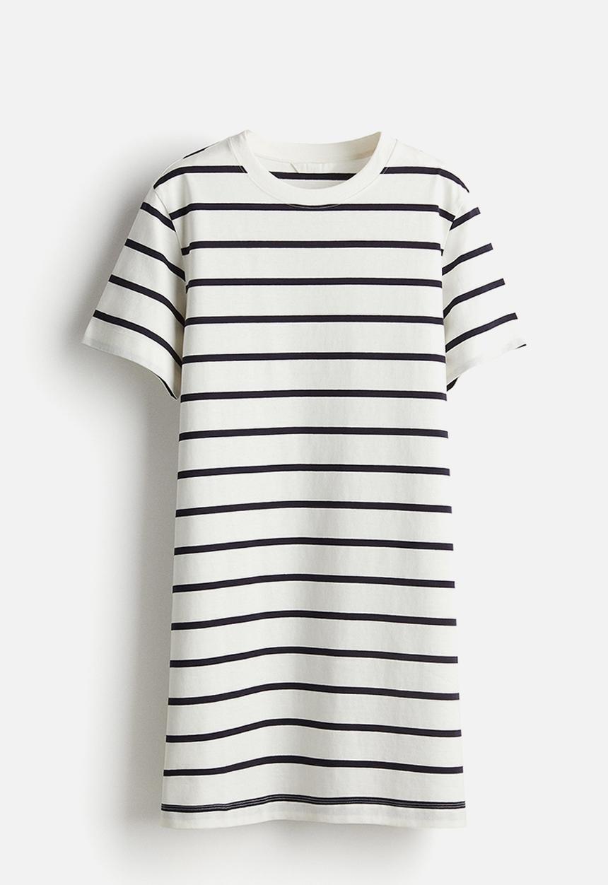 H&M - Cotton T-shirt dress - white/black striped 