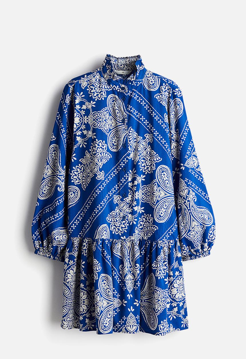H&M - Frilled-collar dress - bright blue/paisley-patterned