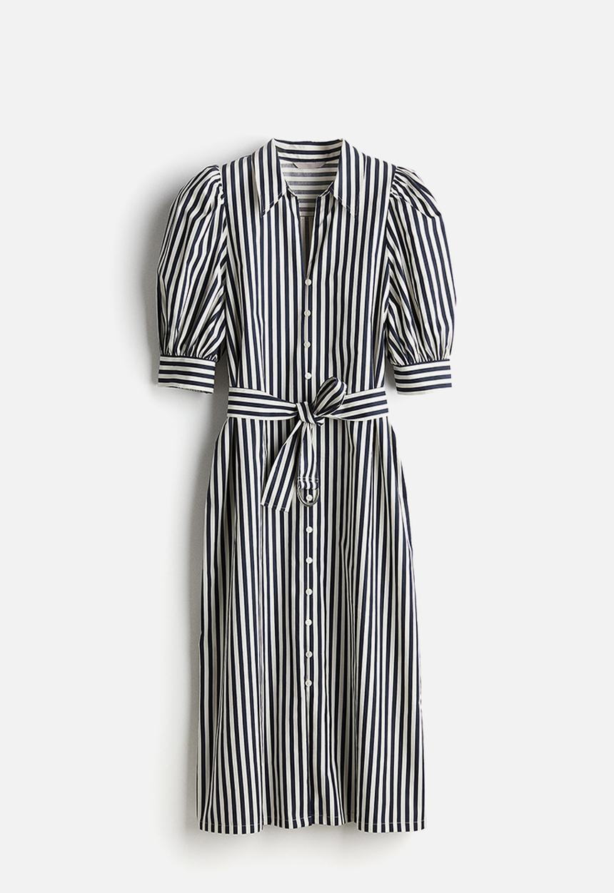 H&M - Belted shirt dress - navy blue/striped