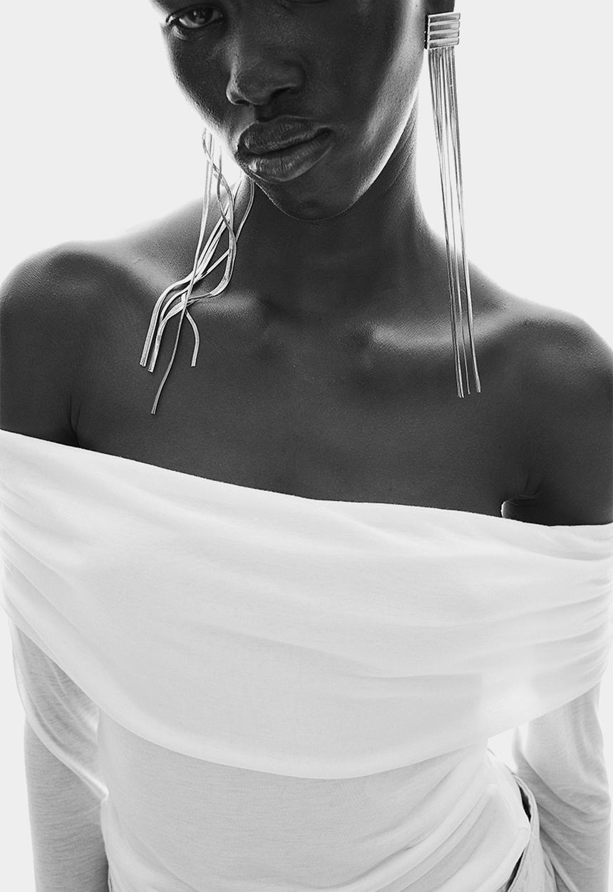 H&M - Sheer off-the-shoulder top - cream
