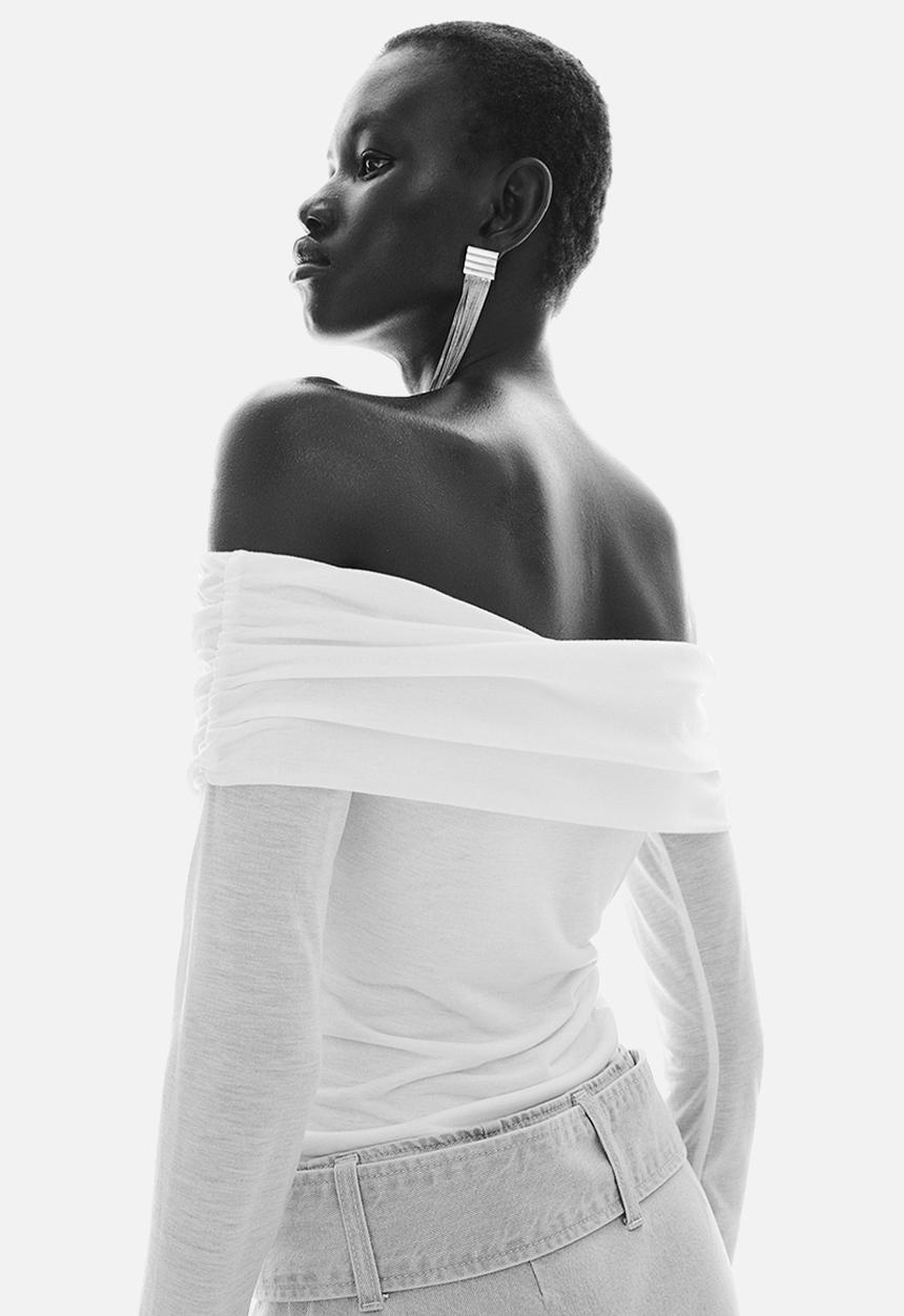 H&M - Sheer off-the-shoulder top - cream