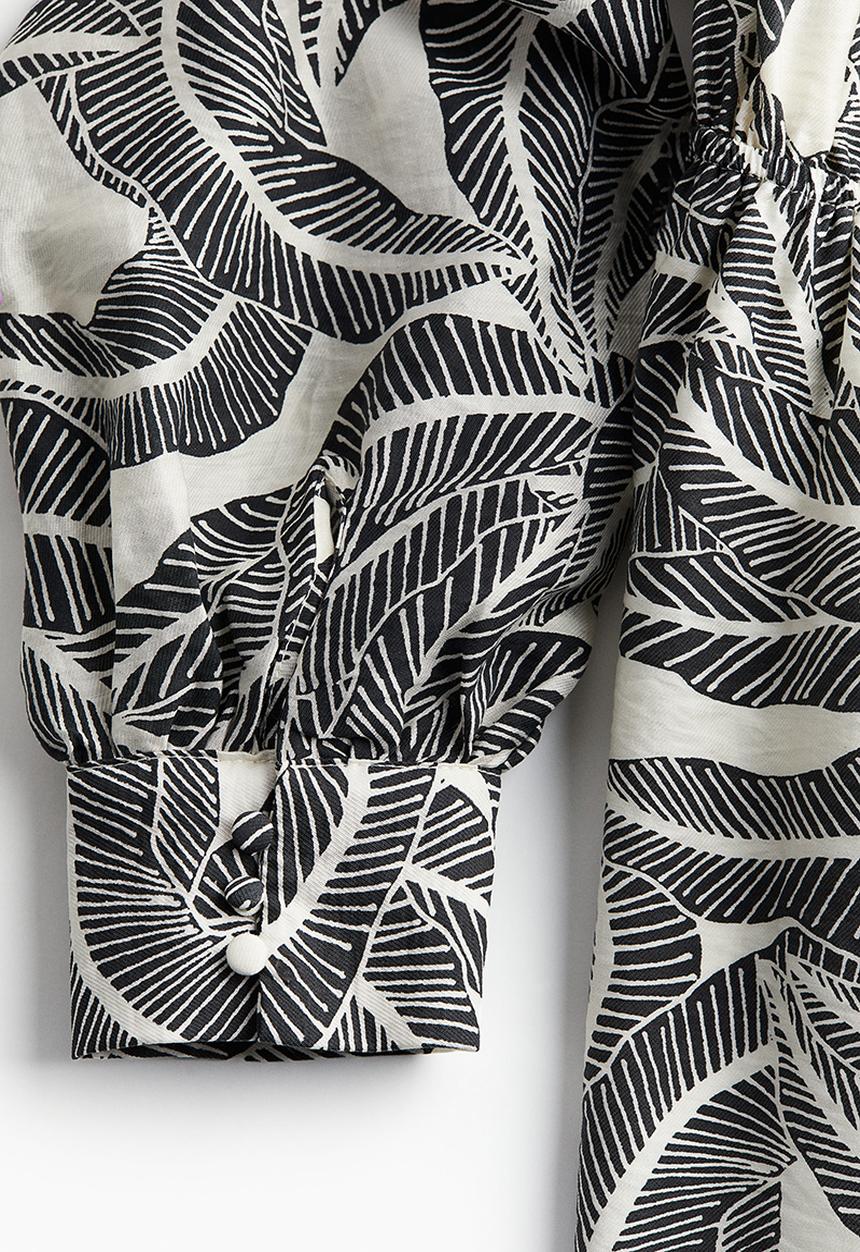 H&M - Tie-belt dress - white/black patterned