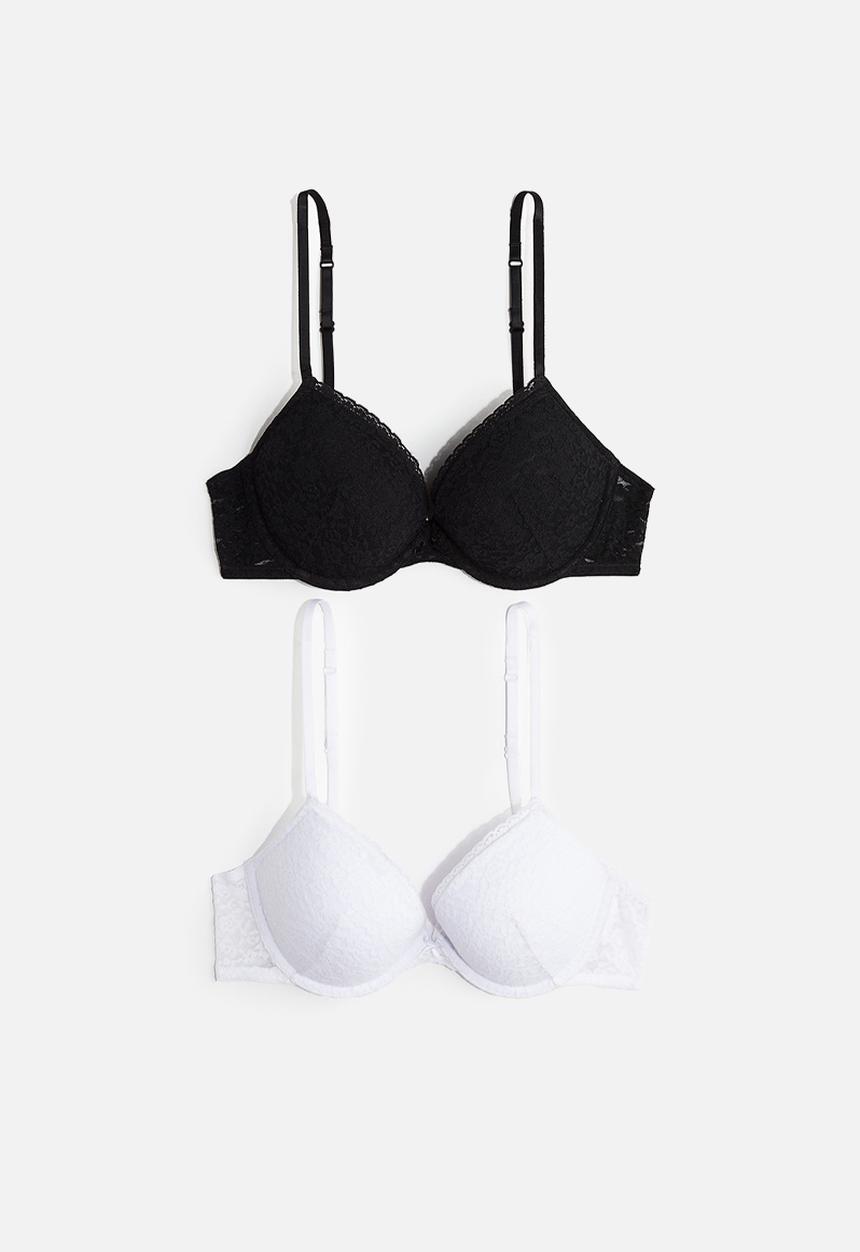 H&M - 2-Pack lace push-up bras - black & white