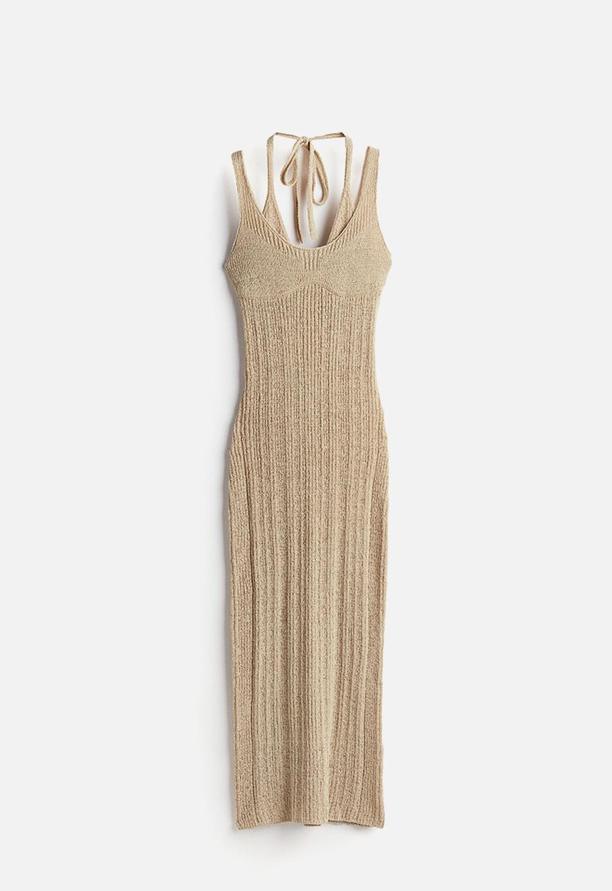 H&M - Double-layered ladder-stitch-look dress - beige