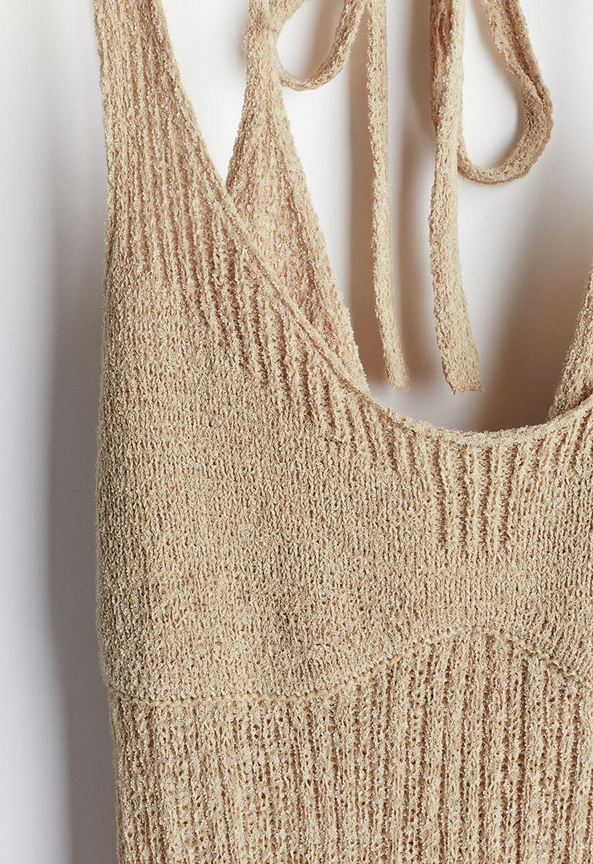 H&M - Double-layered ladder-stitch-look dress - beige