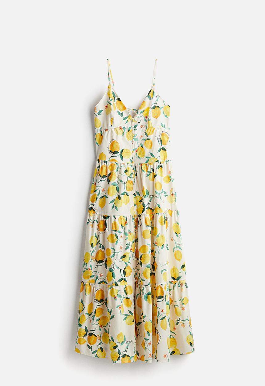 H&M - Tiered strappy dress - cream/lemons