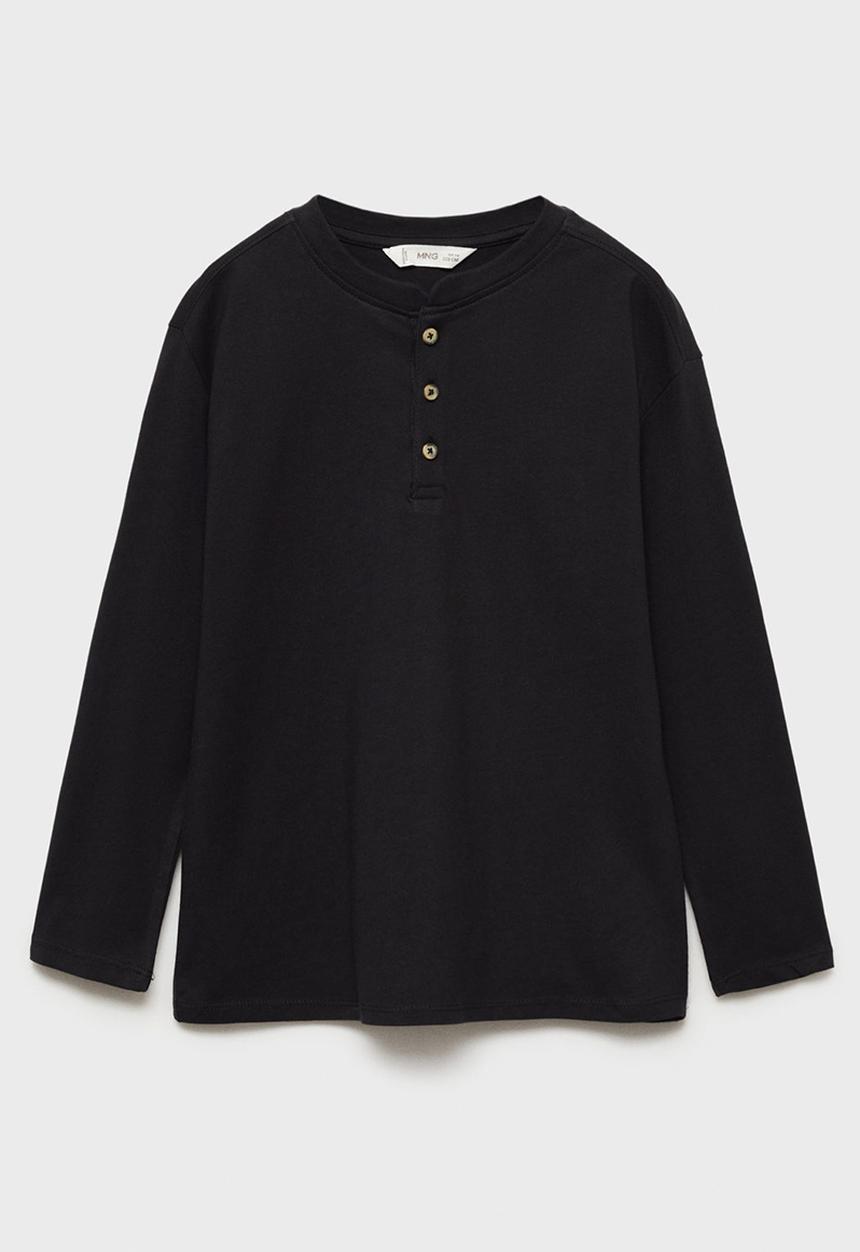 MANGO - T-shirt henley71 - black