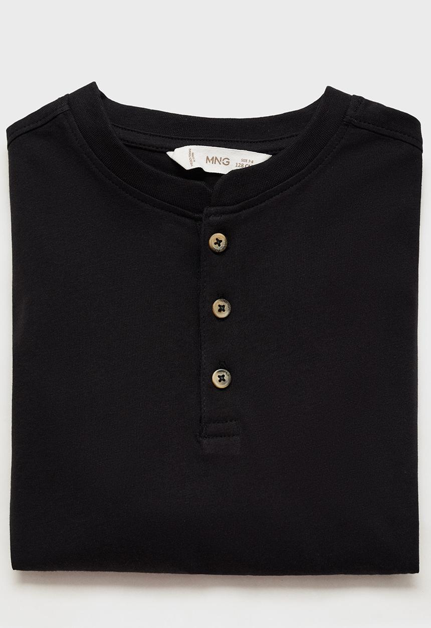 MANGO - T-shirt henley71 - black